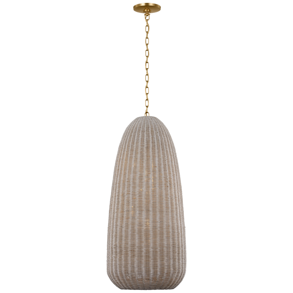 Kokomo 20" Elongated Pendant | Antique-Burnished Brass | Ash Wicker Shade