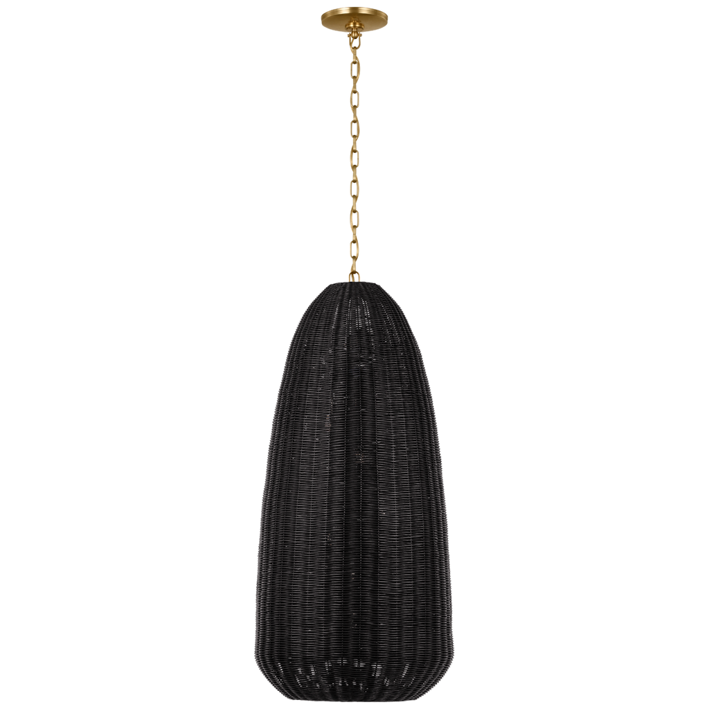 Kokomo 20" Elongated Pendant | Antique-Burnished Brass | Charcoal Wicker Shade