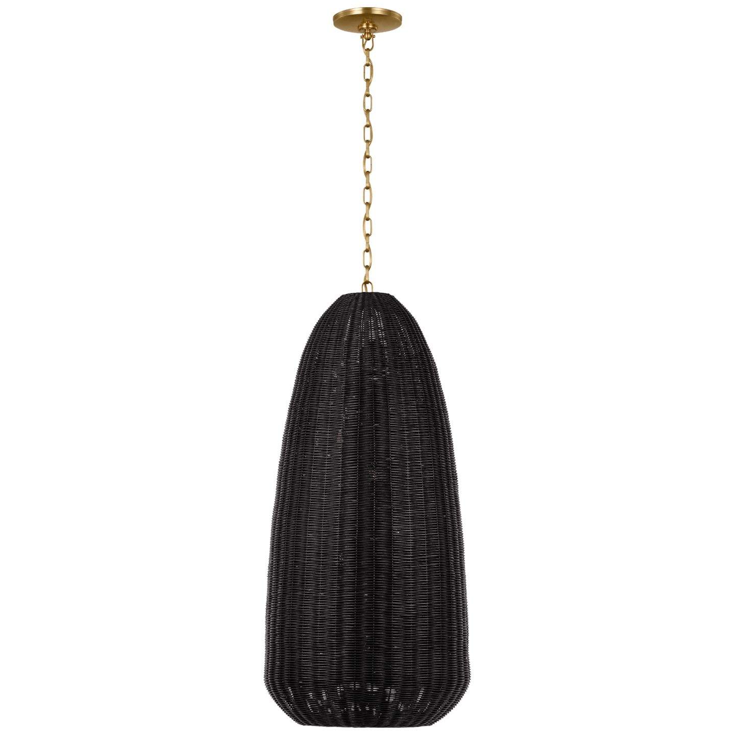 Kokomo 20" Elongated Pendant | Antique-Burnished Brass | Charcoal Wicker Shade