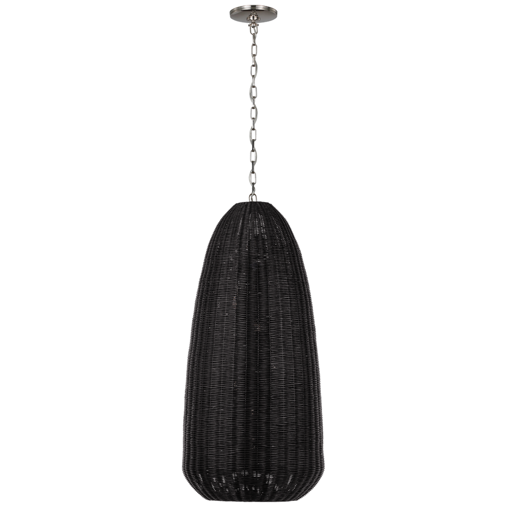Kokomo 20" Elongated Pendant | Polished Nickel | Charcoal Wicker Shade