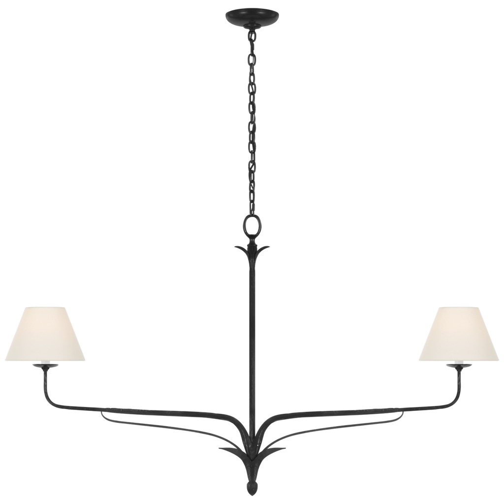 Amalfi 57" Linear Chandelier | Waxed Black | Linen Shades