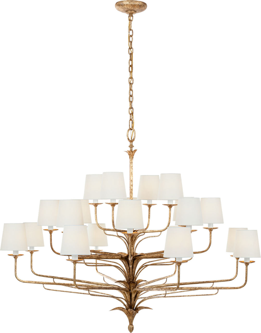 Amalfi 50" Three-Tiered Chandelier | Milano Gold | Linen Shades