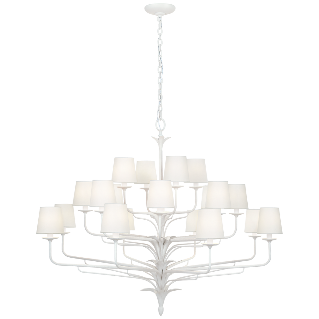 Amalfi 50" Three-Tiered Chandelier | Plaster White | Linen Shades