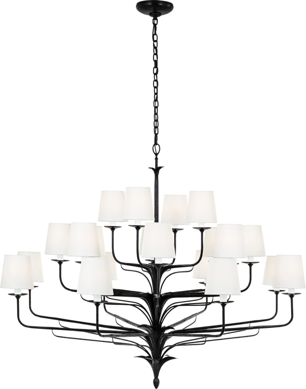 Amalfi 50" Three-Tiered Chandelier | Waxed Black | Linen Shades