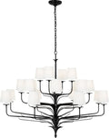 Amalfi 50" Three-Tiered Chandelier | Waxed Black | Linen Shades