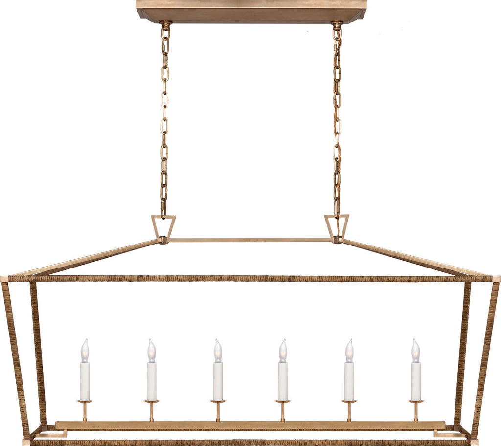 Darlana Large Rattan Wrapped Linear Lantern | Antique-Burnished Brass and Natural Rattan