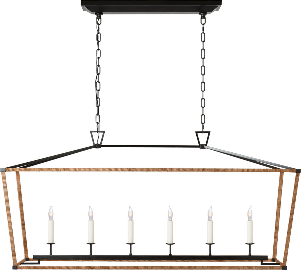 Darlana Large Rattan Wrapped Linear Lantern | Aged Iron and Natural Rattan
