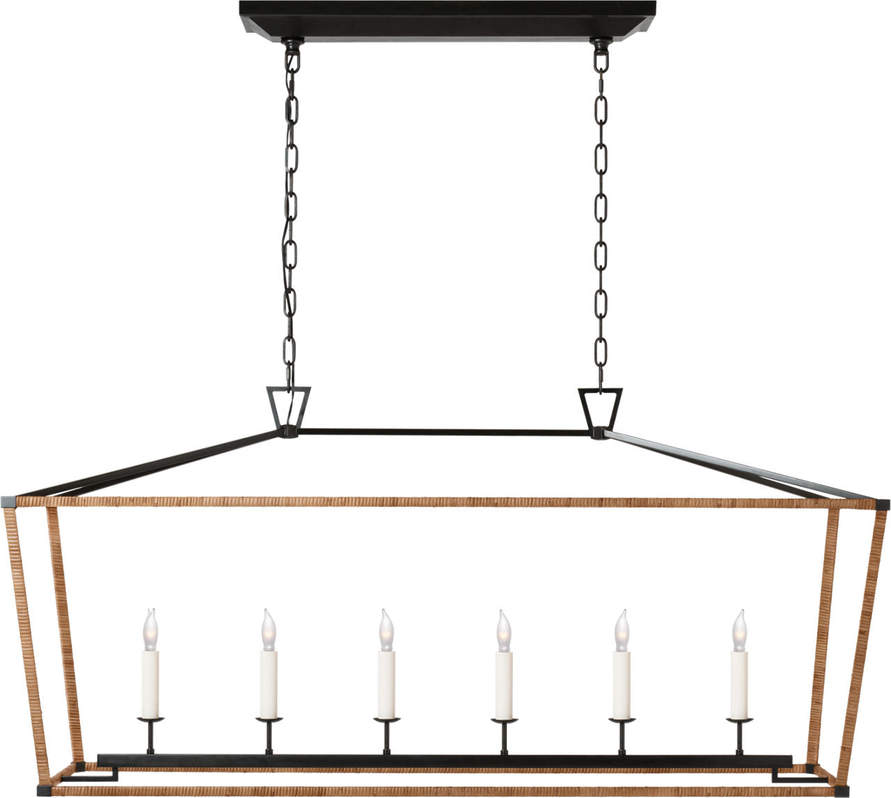 Darlana Large Rattan Wrapped Linear Lantern | Aged Iron and Natural Rattan