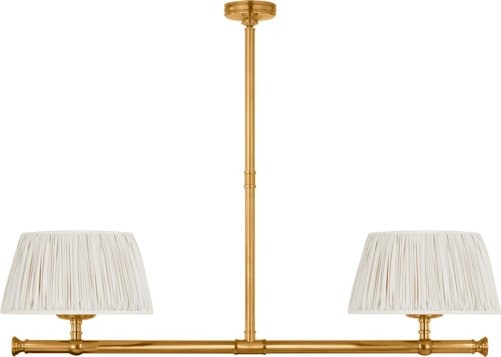Marion 56" Linear Chandelier | Antique-Burnished Brass | Champage Silk Pleated Shades