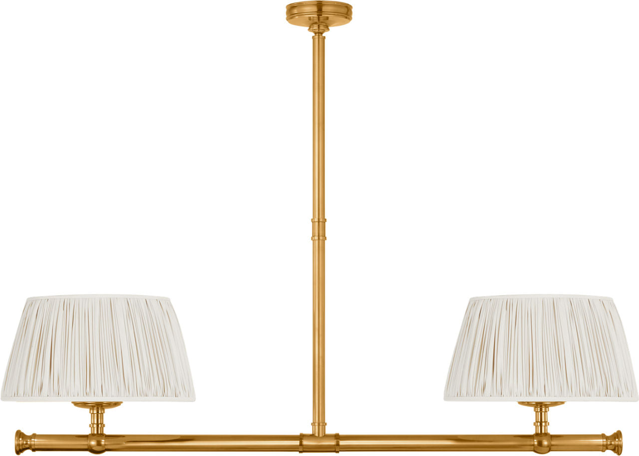 Marion 56" Linear Chandelier | Antique-Burnished Brass | Champage Silk Pleated Shades