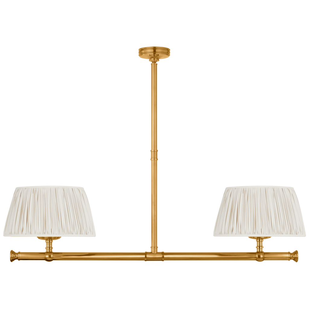 Marion 56" Linear Chandelier | Antique-Burnished Brass | Champage Silk Pleated Shades