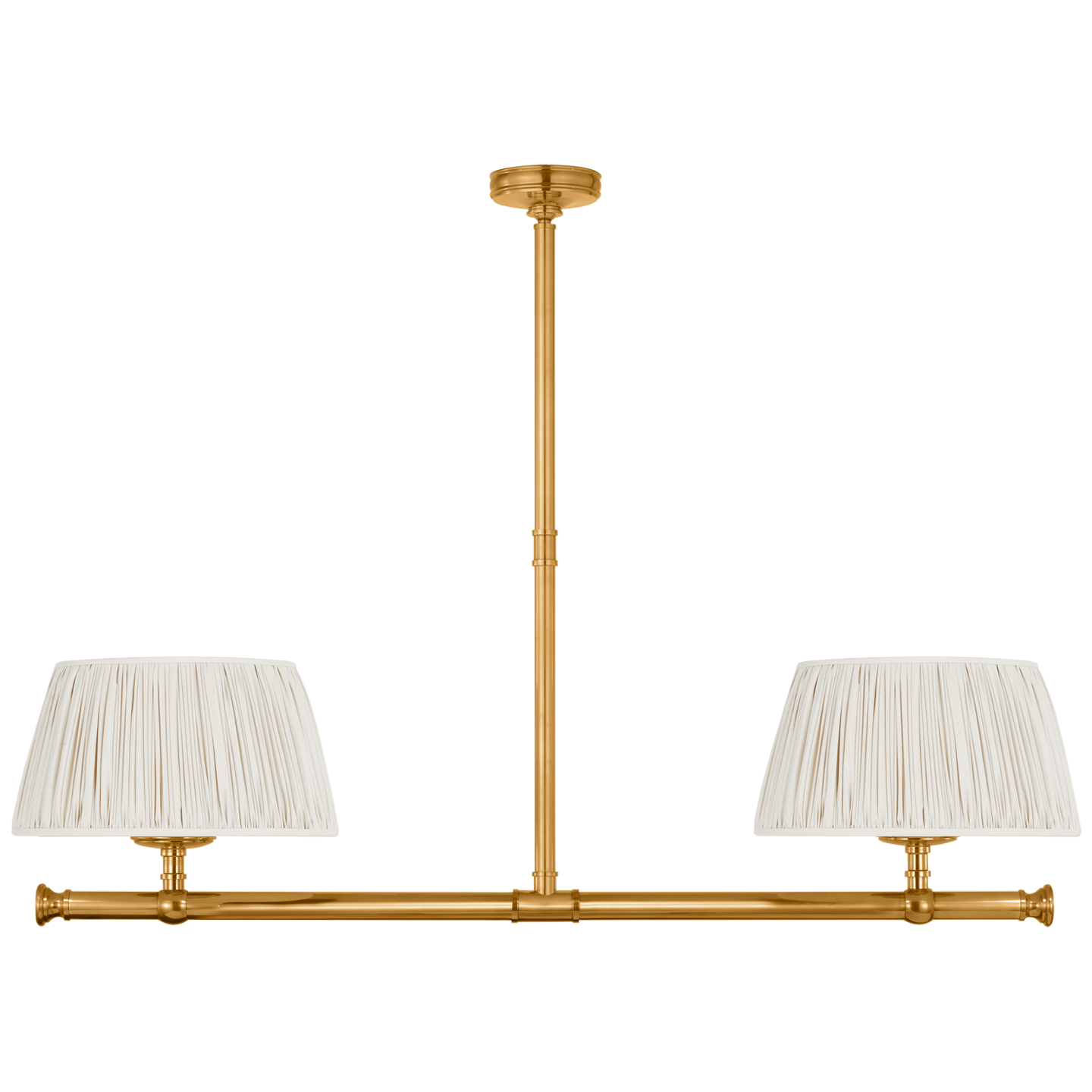 Marion 56" Linear Chandelier | Antique-Burnished Brass | Champage Silk Pleated Shades
