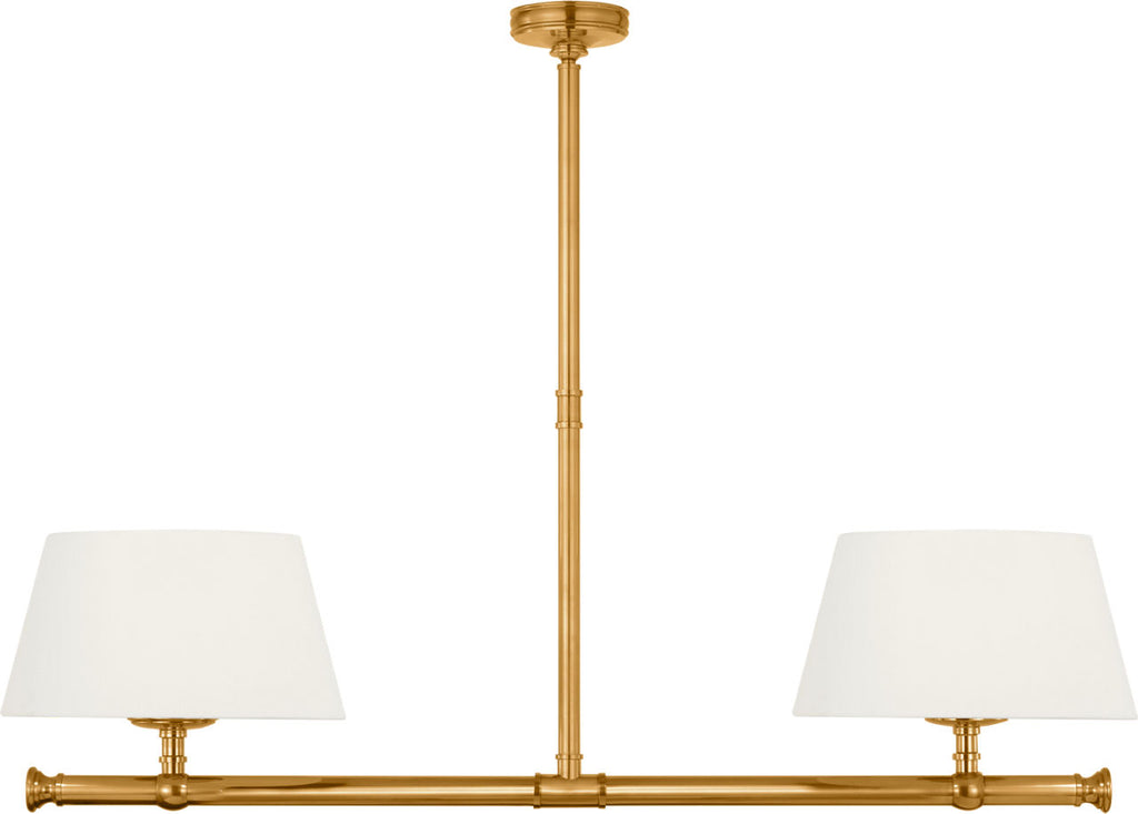 Marion 56" Linear Chandelier | Antique-Burnished Brass | Linen Shades