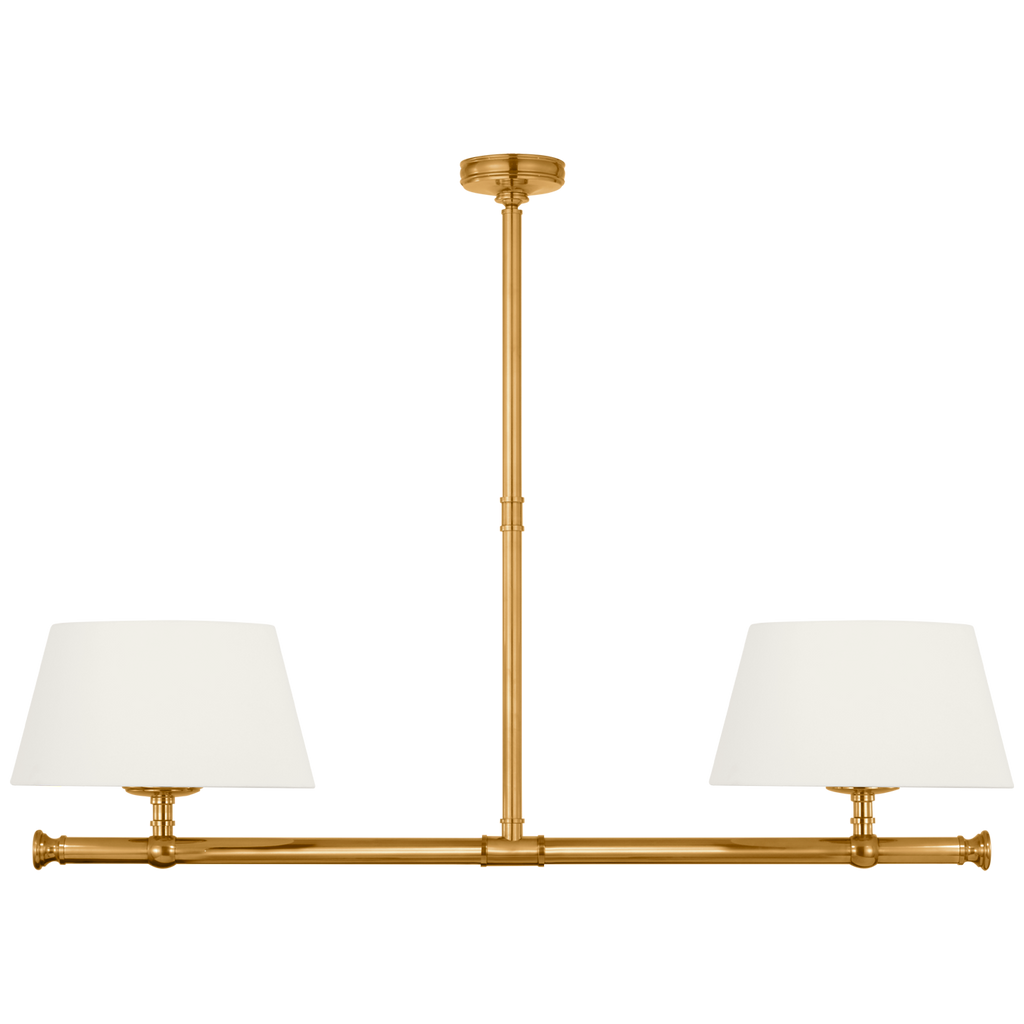 Marion 56" Linear Chandelier | Antique-Burnished Brass | Linen Shades