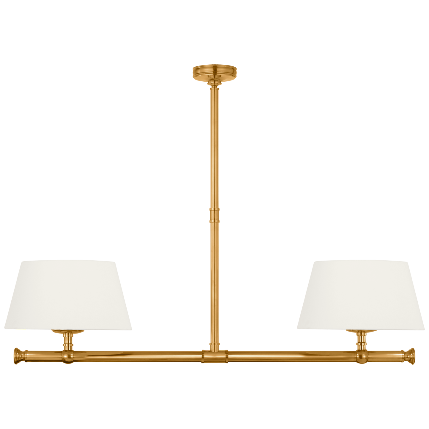 Marion 56" Linear Chandelier | Antique-Burnished Brass | Linen Shades