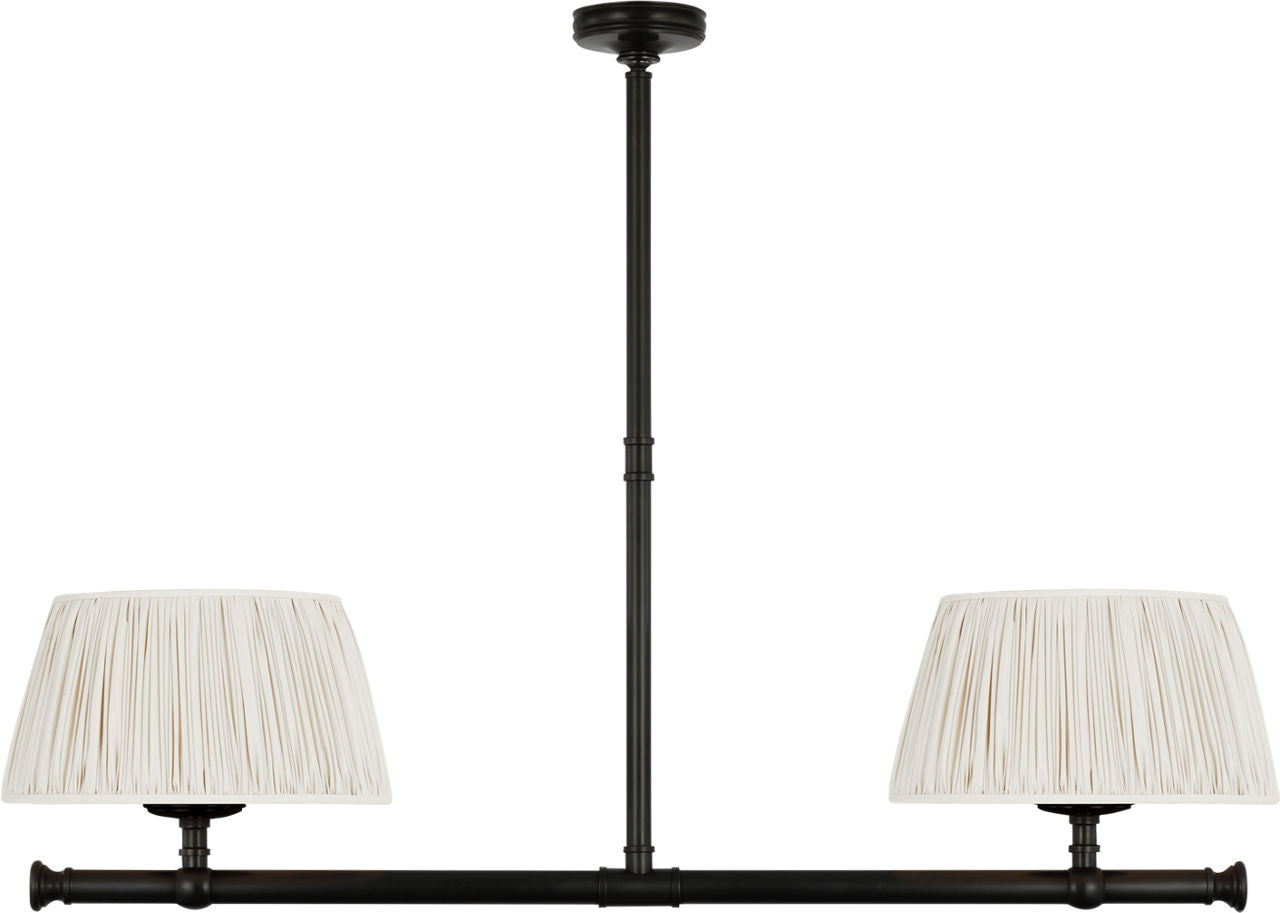 Marion 56" Linear Chandelier | Bronze | Champage Silk Pleated Shades