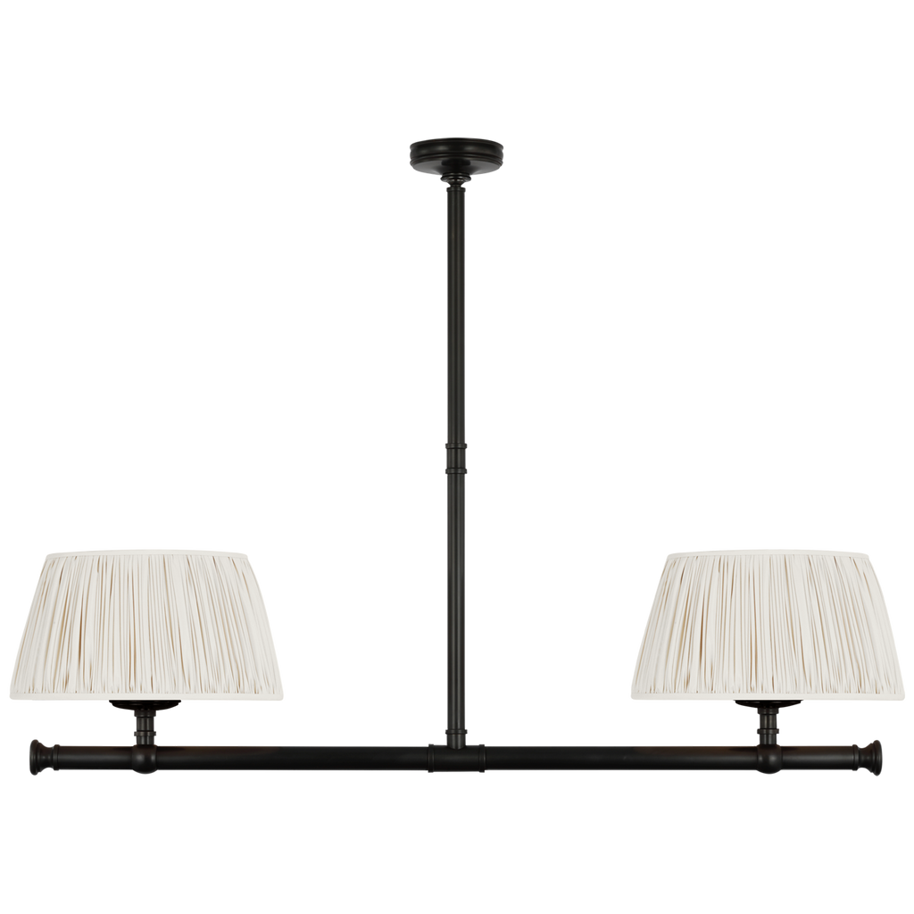 Marion 56" Linear Chandelier | Bronze | Champage Silk Pleated Shades