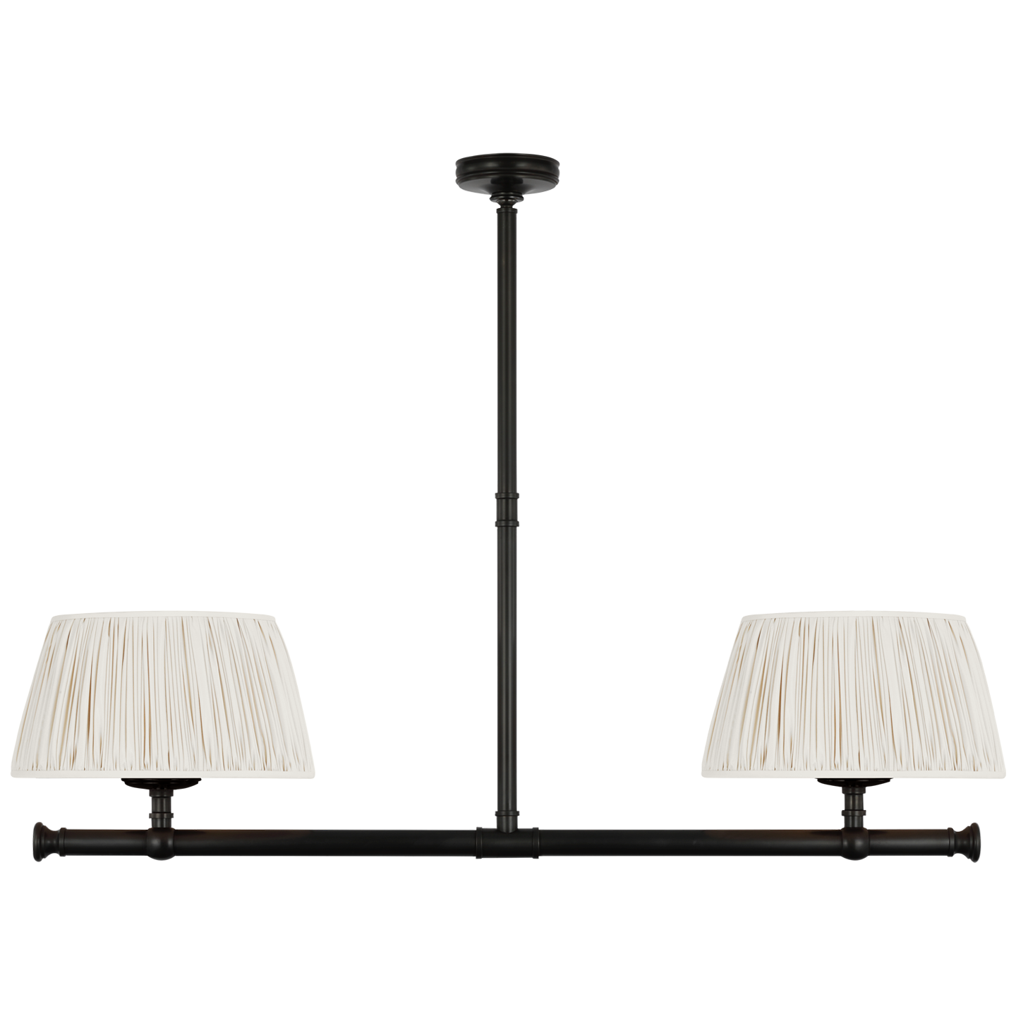Marion 56" Linear Chandelier | Bronze | Champage Silk Pleated Shades