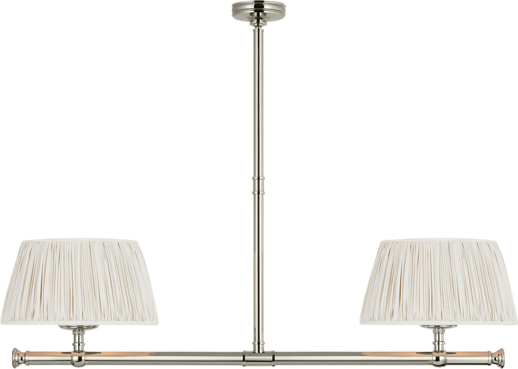 Marion 56" Linear Chandelier | Polished Nickel | Champage Silk Pleated Shades