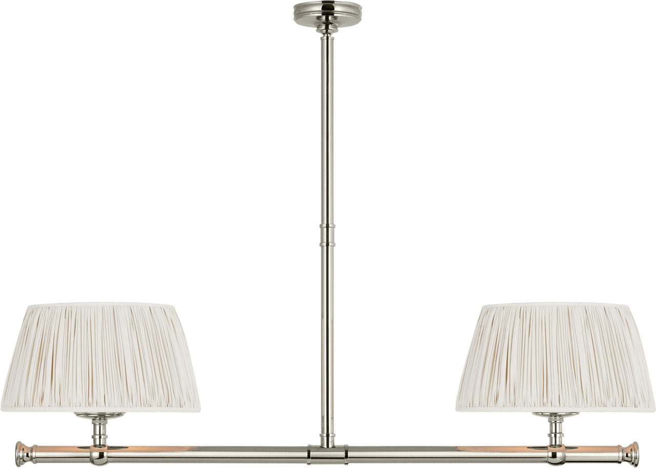 Marion 56" Linear Chandelier | Polished Nickel | Champage Silk Pleated Shades