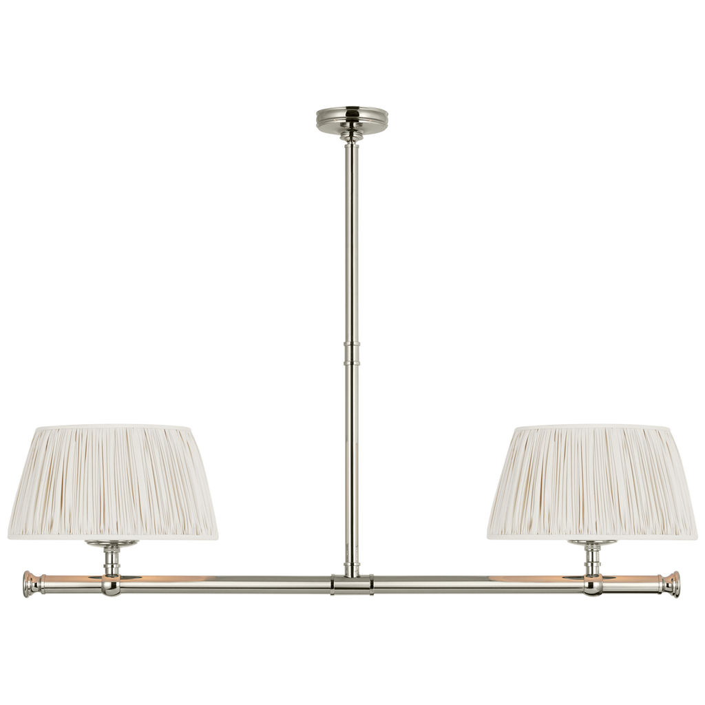 Marion 56" Linear Chandelier | Polished Nickel | Champage Silk Pleated Shades