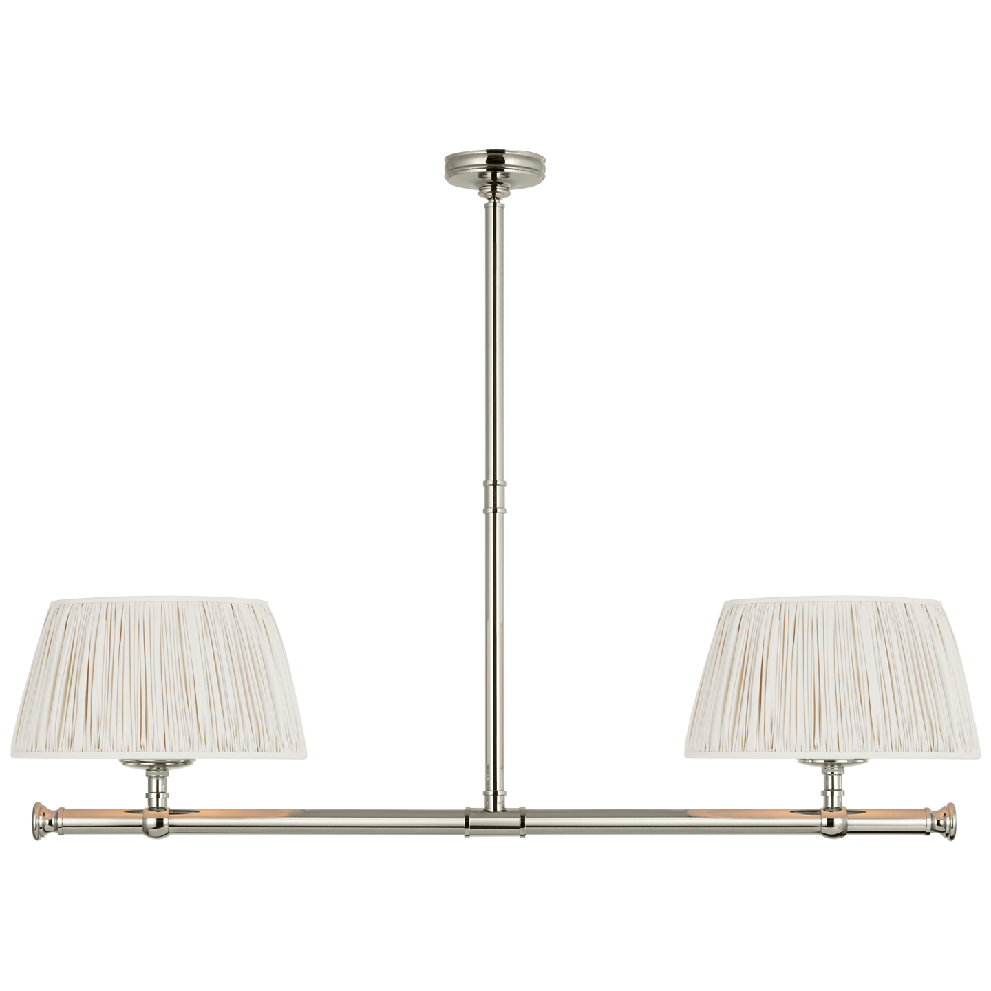 Marion 56" Linear Chandelier | Polished Nickel | Champage Silk Pleated Shades