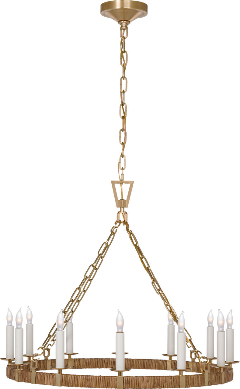 Darlana Medium Wrapped Ring Chandelier | Antique-Burnished Brass and Natural Rattan