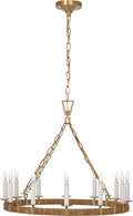 Darlana Medium Wrapped Ring Chandelier | Antique-Burnished Brass and Natural Rattan