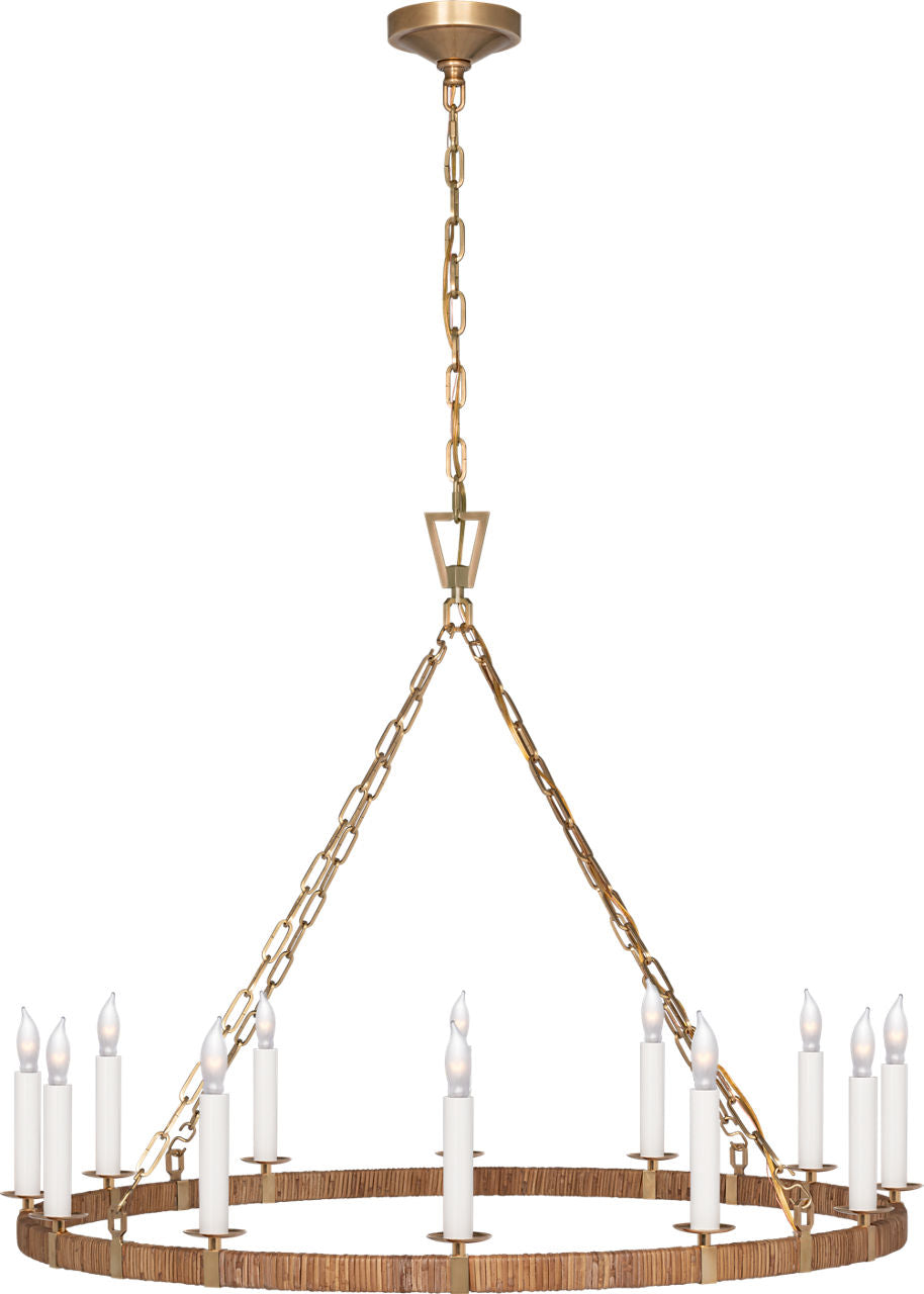 Darlana Large Wrapped Ring Chandelier | Antique-Burnished Brass and Natural Rattan