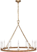 Darlana Large Wrapped Ring Chandelier | Antique-Burnished Brass and Natural Rattan