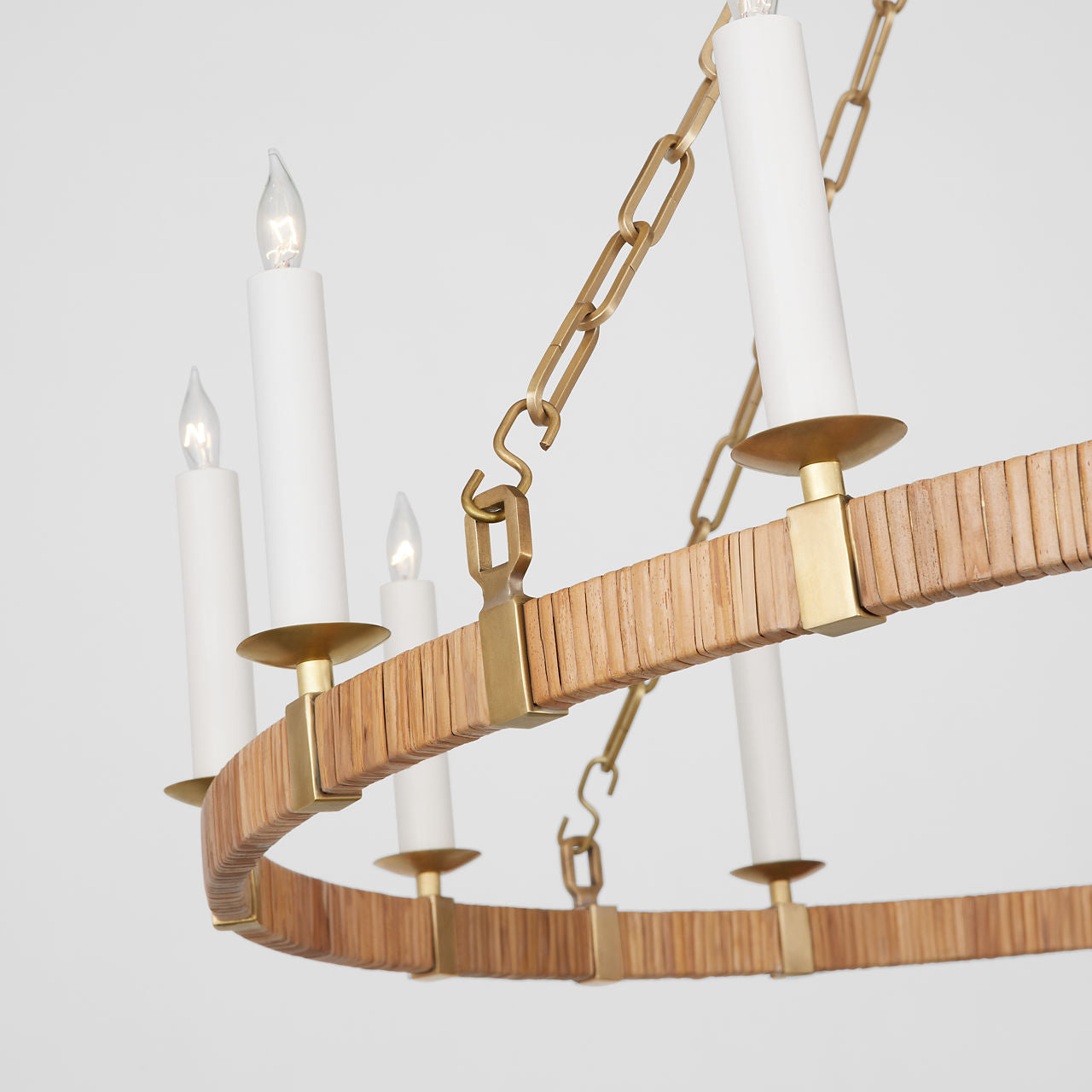 Darlana Large Wrapped Ring Chandelier | Antique-Burnished Brass and Natural Rattan