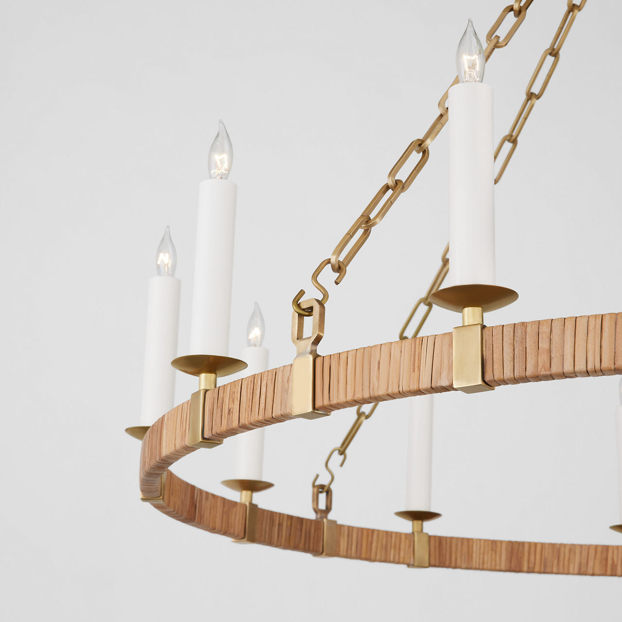 Darlana Large Wrapped Ring Chandelier | Antique-Burnished Brass and Natural Rattan