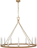 Darlana XL Wrapped Ring Chandelier | Antique-Burnished Brass and Natural Rattan