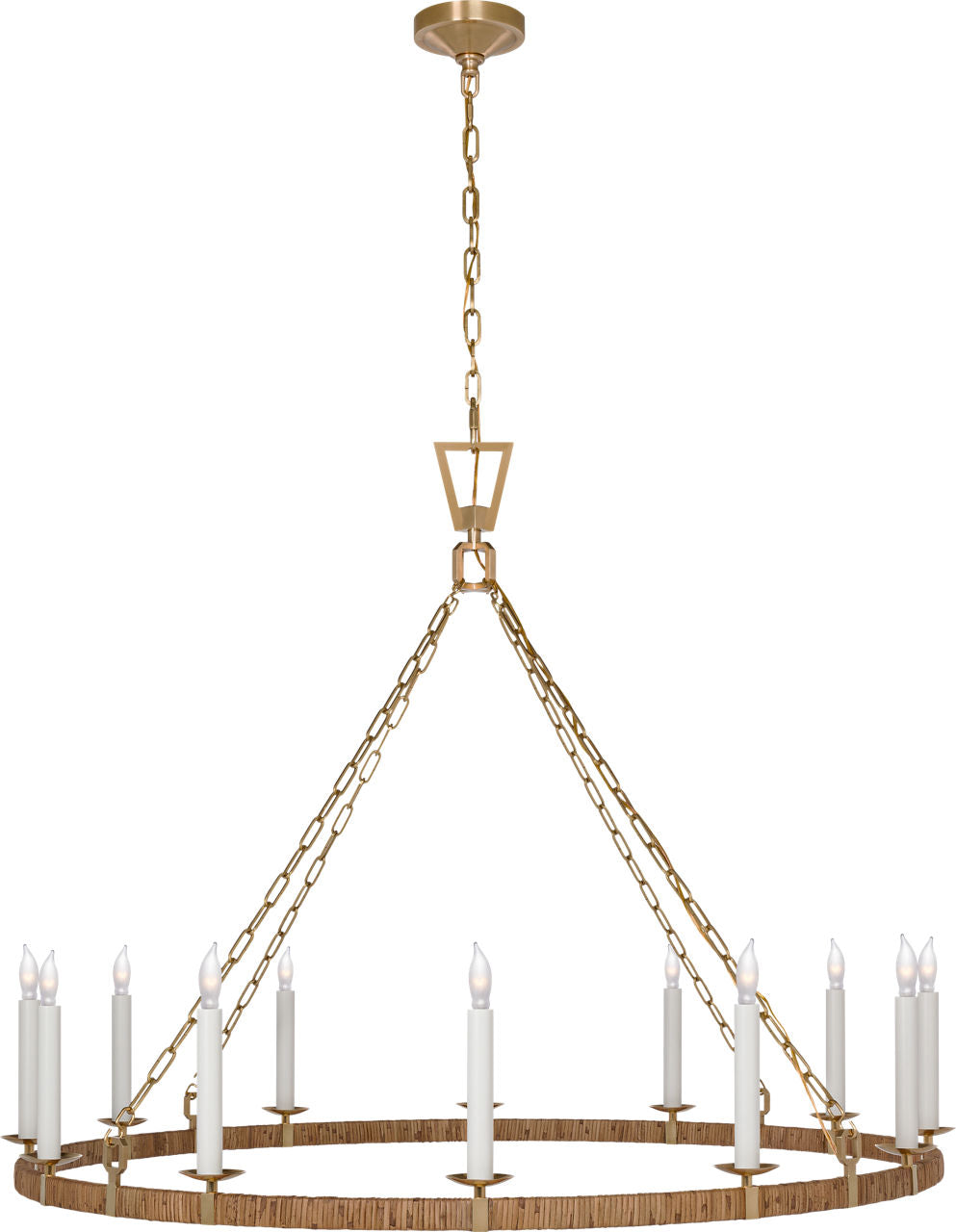 Darlana XL Wrapped Ring Chandelier | Antique-Burnished Brass and Natural Rattan