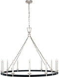Darlana XL Wrapped Ring Chandelier | Polished Nickel and Black Rattan