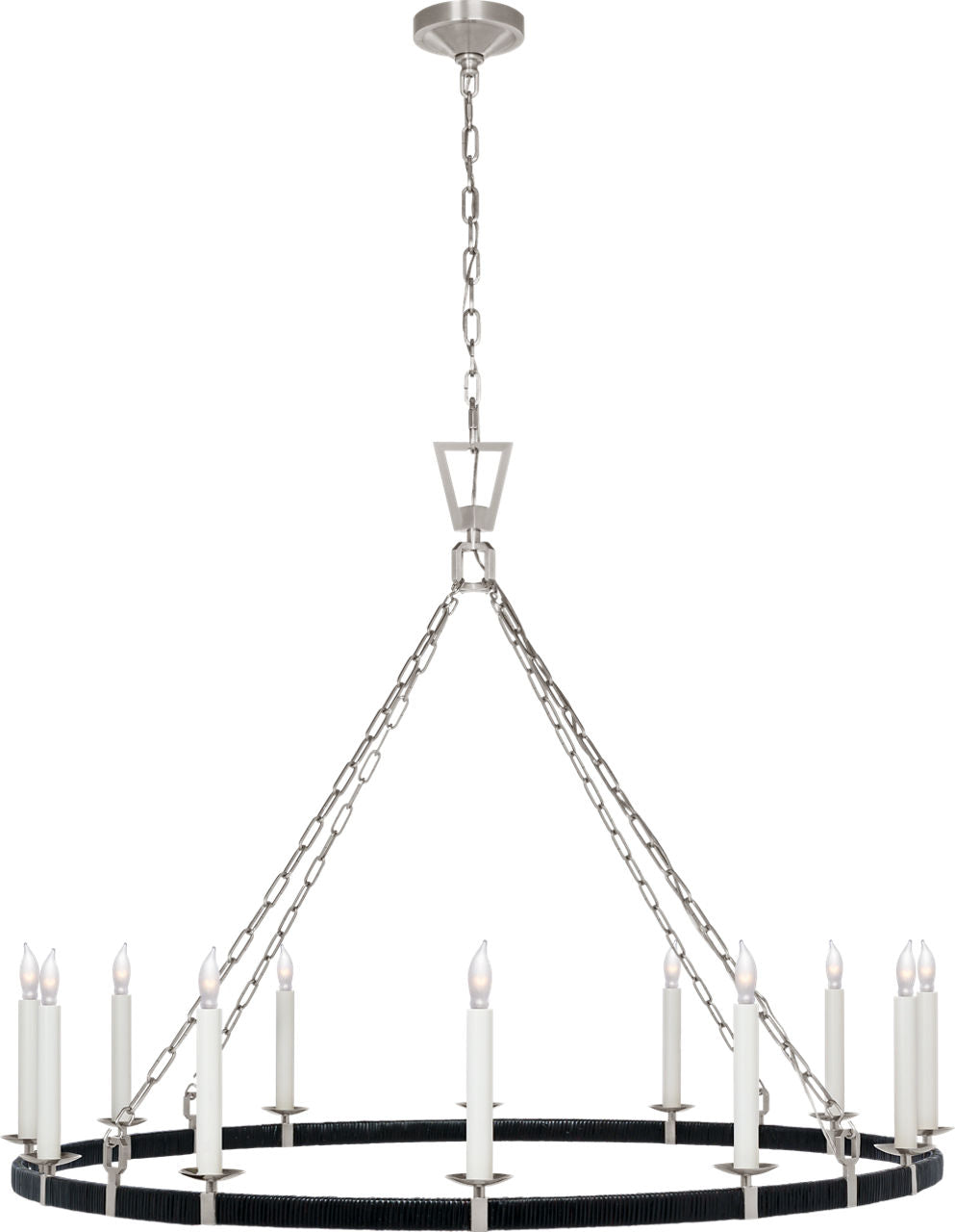 Darlana XL Wrapped Ring Chandelier | Polished Nickel and Black Rattan