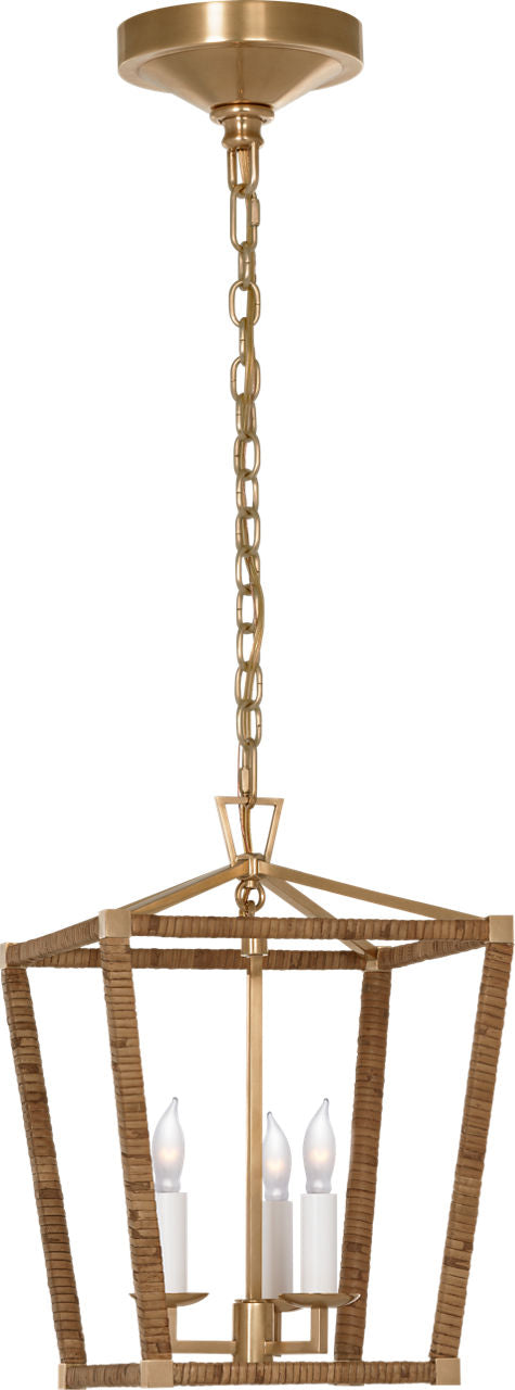 Darlana Mini Wrapped Lantern | Antique-Burnished Brass and Natural Rattan