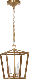 Darlana Mini Wrapped Lantern | Antique-Burnished Brass and Natural Rattan