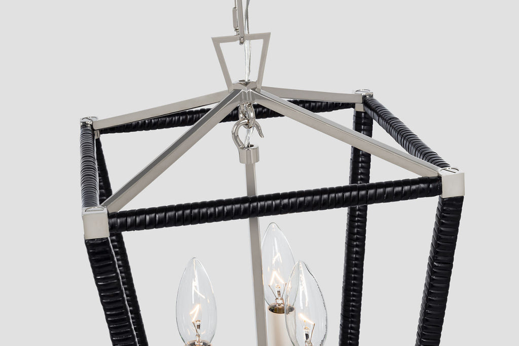 Darlana Mini Wrapped Lantern | Polished Nickel and Black Rattan
