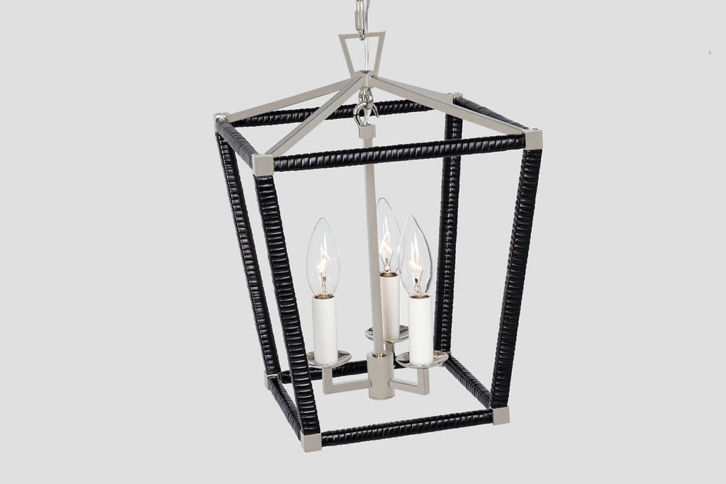 Darlana Mini Wrapped Lantern | Polished Nickel and Black Rattan