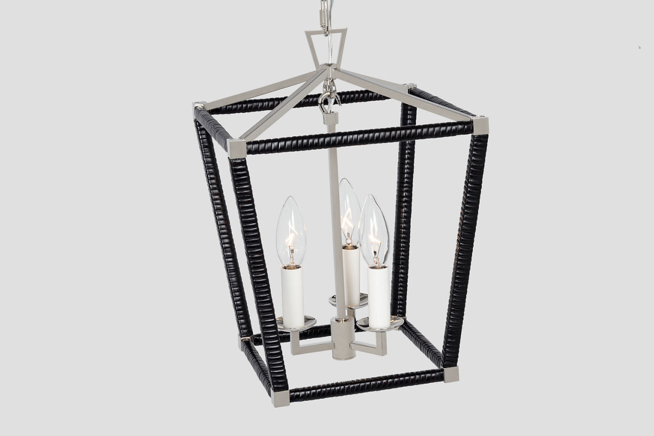 Darlana Mini Wrapped Lantern | Polished Nickel and Black Rattan