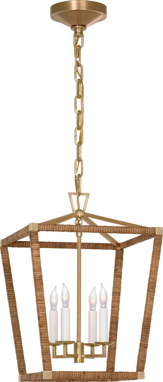 Darlana Small Wrapped Lantern | Antique-Burnished Brass and Natural Rattan