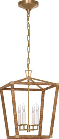 Darlana Small Wrapped Lantern | Antique-Burnished Brass and Natural Rattan