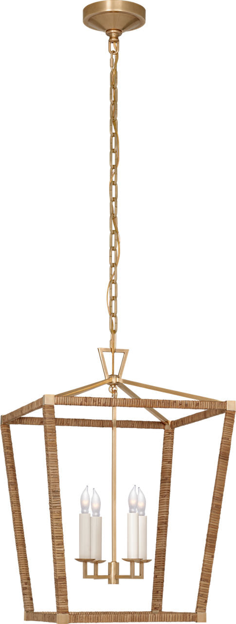 Darlana Medium Wrapped Lantern | Antique-Burnished Brass and Natural Rattan