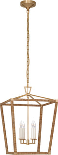 Darlana Medium Wrapped Lantern | Antique-Burnished Brass and Natural Rattan
