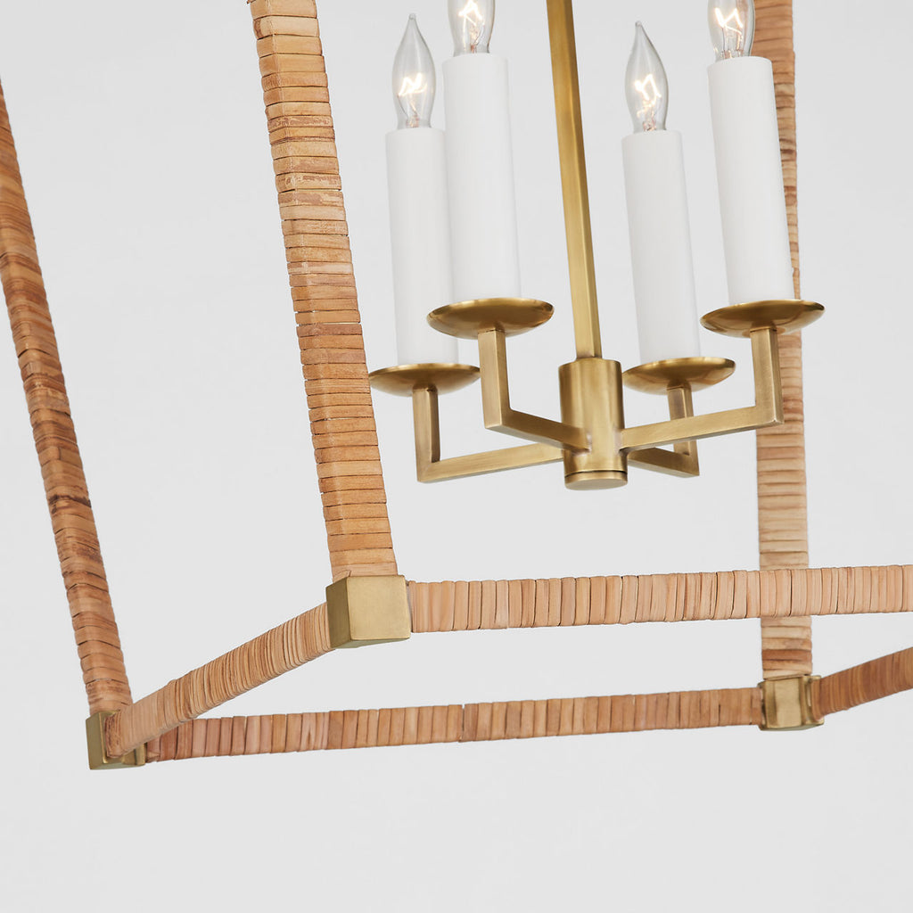 Darlana Medium Wrapped Lantern | Antique-Burnished Brass and Natural Rattan