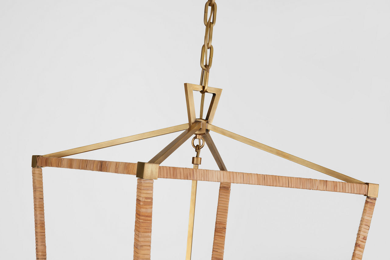 Darlana Medium Wrapped Lantern | Antique-Burnished Brass and Natural Rattan