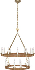 Darlana Medium Two Tier Chandelier | Antique-Burnished Brass and Natural Rattan
