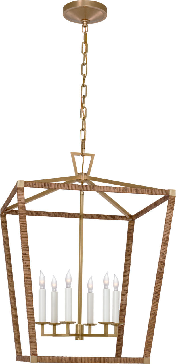 Darlana Large Wrapped Lantern | Antique-Burnished Brass and Natural Rattan