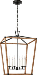 Darlana Large Wrapped Lantern | Aged Iron and Natural Rattan